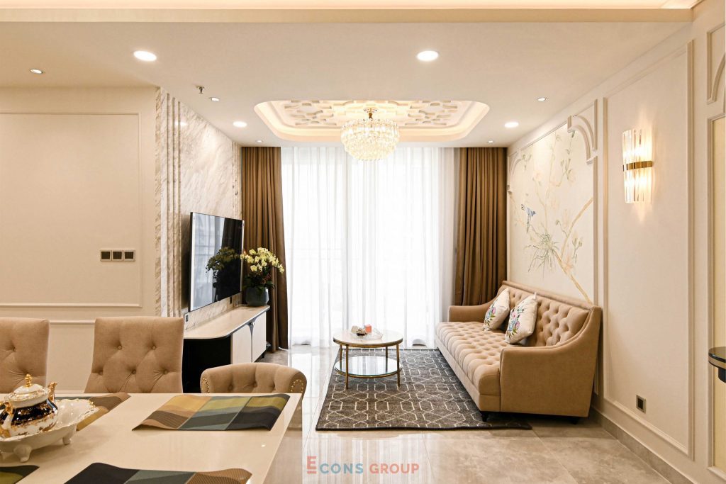 Pastel pink living room interior at Midtown The Peak apartment